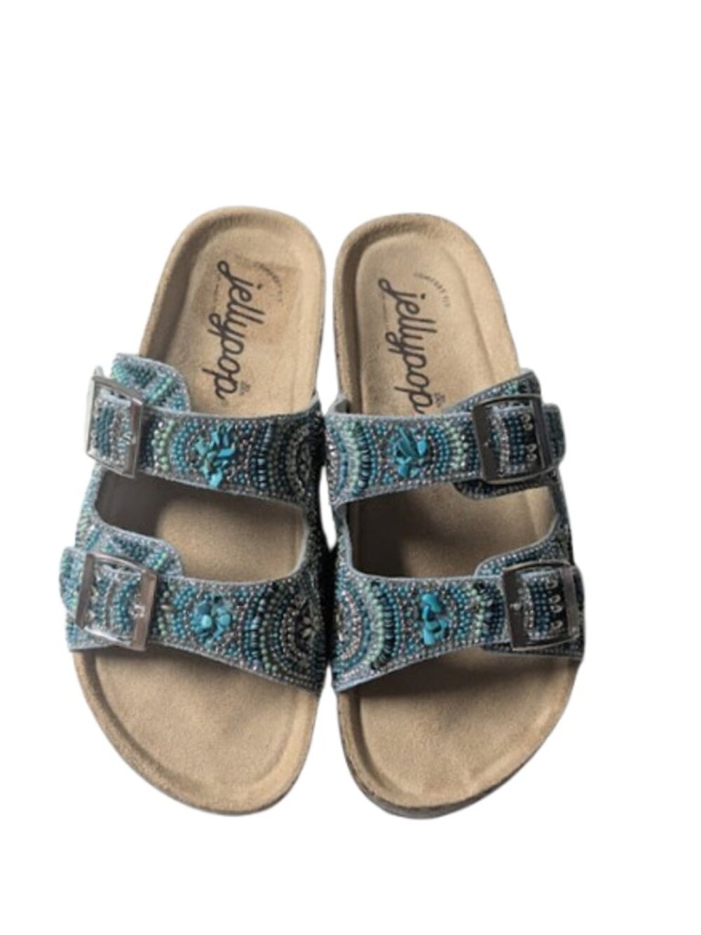Jellypop Grateful Turquoise & Silver Comfort Footbed Slide Sandal Size 7.5 NWOB